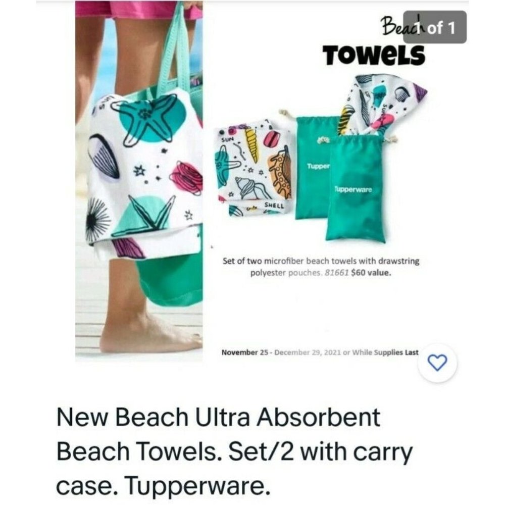 New Beach Ultra Absorbent Beach Towels. Set/2 with carry case. Tupperware.